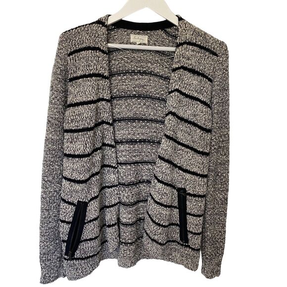 Lou & Grey Sweaters - Lou & Grey Wm M Gray Black Striped Chunky Knit Open Front Cardigan Cozy Casual